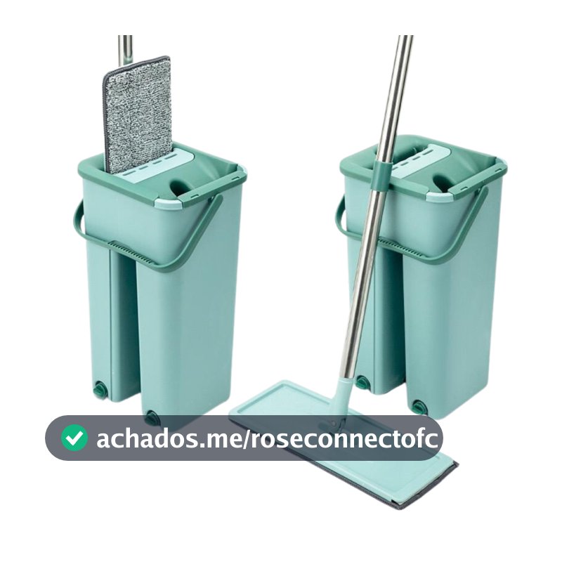 Flat Mop com Refil Esfregão Com Balde Rodo Mágico Lava Seca Tira Pó