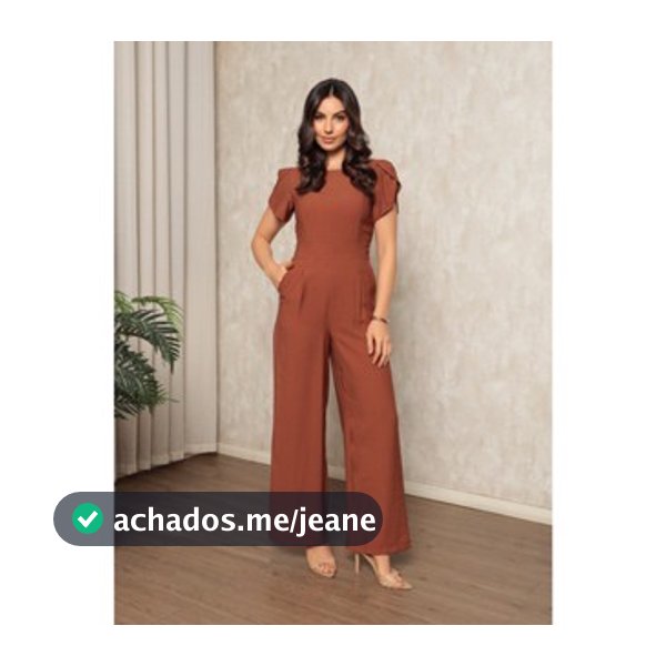 Macacão Feminino em Marrant Liso, bolso, Pantalona manga de petala