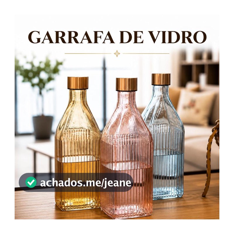 Garrafa Vidro 1 Litro Tampa Inox Água Suco Para Geladeira Quadrada Canelada Scotch