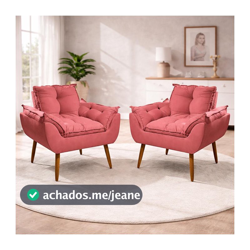Kit 02 Poltronas Decorativas Opala Pés Palito - Sala