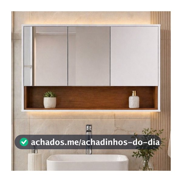 Promoção! Espelheira/Armário Banheiro Grande Havana Nichos e Porta - Branco/Nature