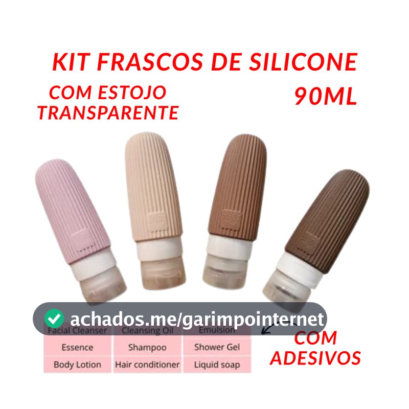 Kit Frascos Dispenser 90ML De Silicone Para Viagens Armazenar Cosmeticos Com Estojo Transparente