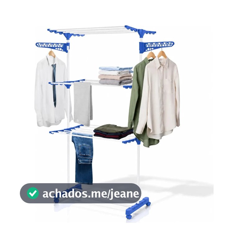 Varal De Chão Epsilon Varal De Roupas 3 Andares Dobrável Grande C/ 4 Rodas Cor Cinza Com Preto