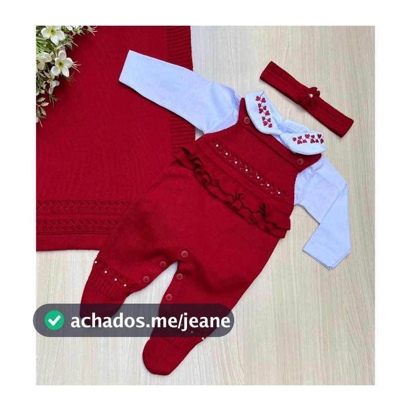 Saída de maternidade de menina em tricot vermelha Ayla 4 peças