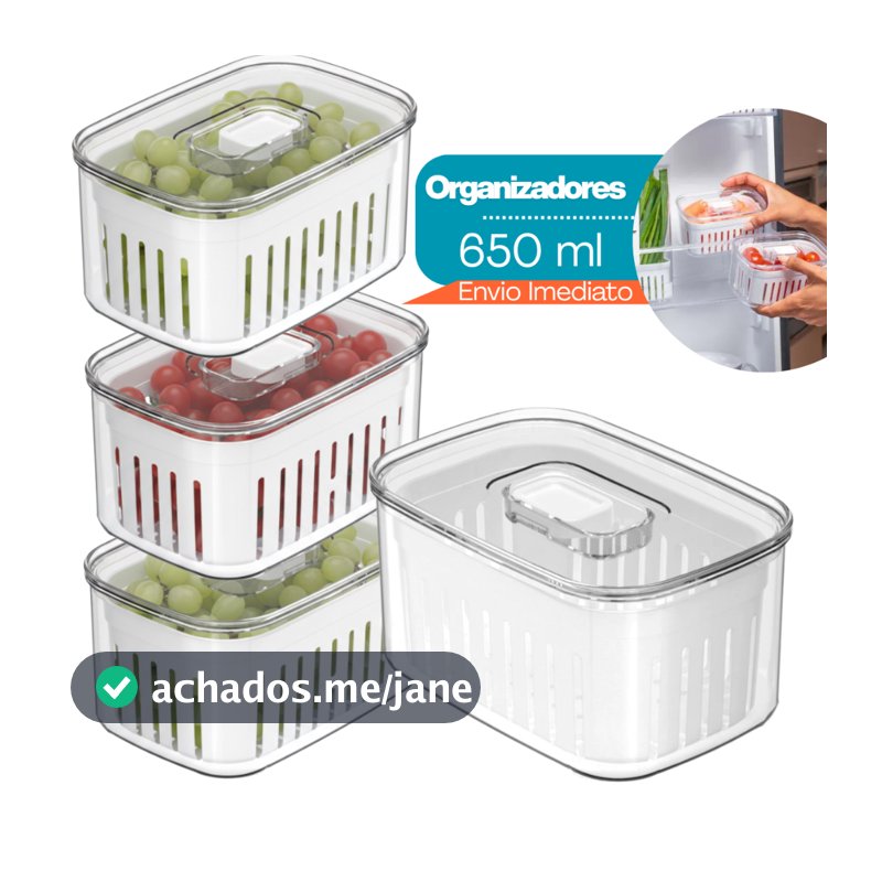 Organizadores de Geladeira com Cesto 650ml Multiuso Alimento Com Tampa Verdura e Vegetal