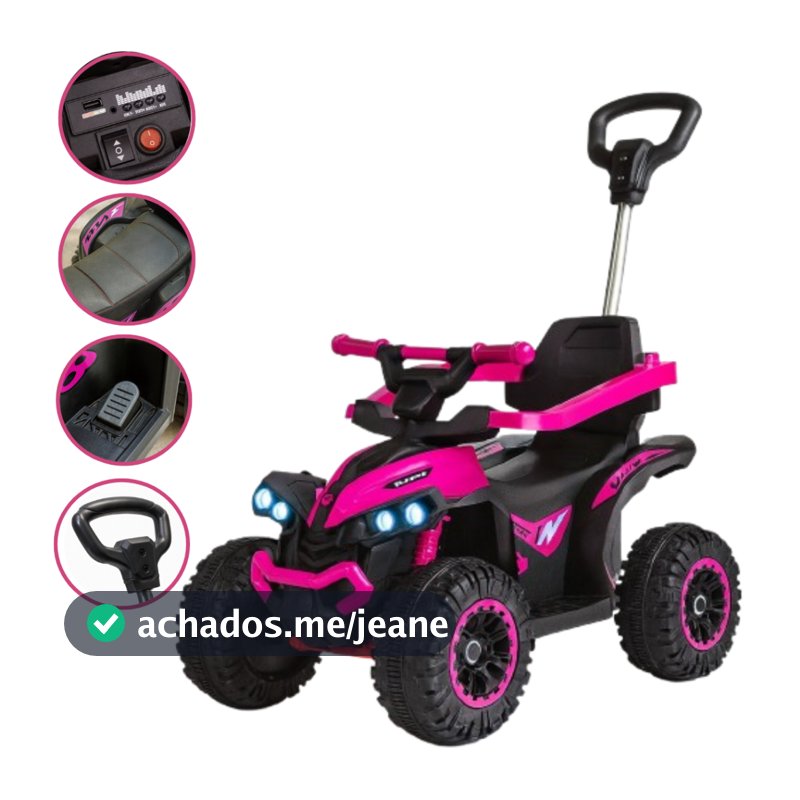 Quadriciclo Elétrico Infantil Carrinho de Passeio com Aro Protetor Som Musical Luz e Haste Guia