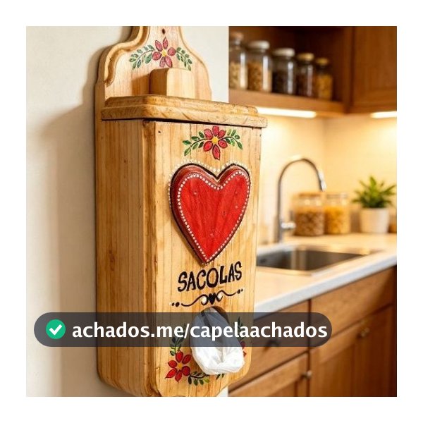 Puxa Saco e Sacolas Artesanal, rústico decorativo pintado a mão todo em madeira, uma linda peça para armazenar sacolas.
