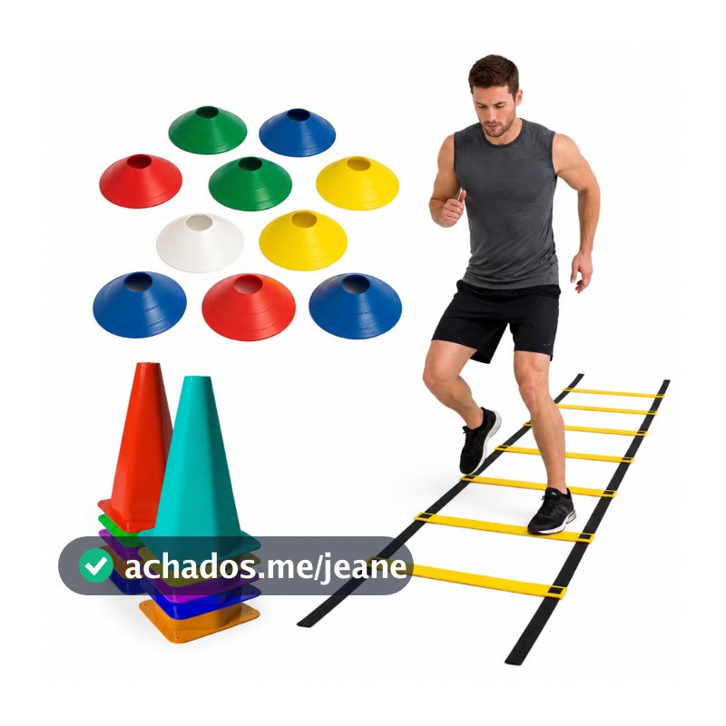 Kit Treino Funcional 1 Escada Agilidade 10 Cones 10 Pratos