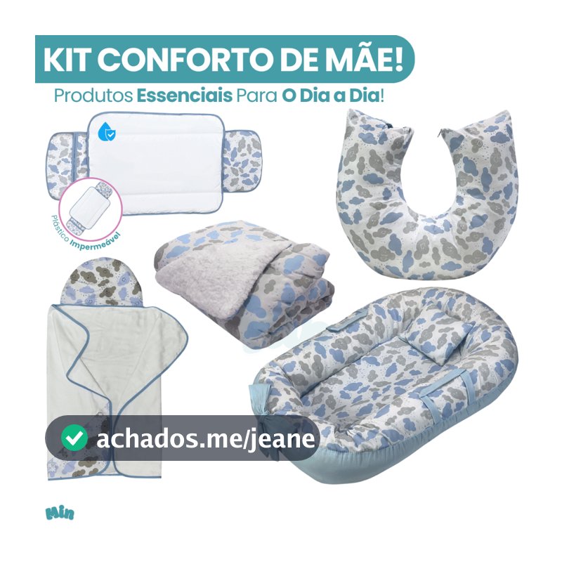 Kit Ninho Redutor Almofada Amamentação Trocador Portatil Toalha e Coberdrom Para Bebê Safari Nuvens