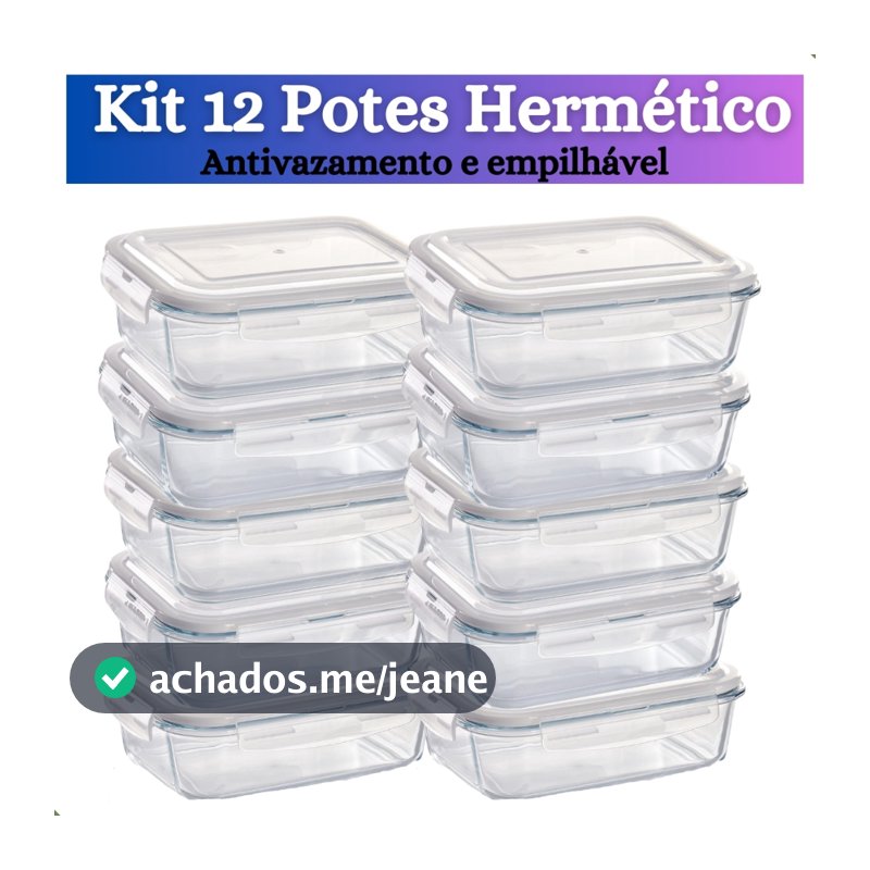 Kit de 3 até 12 Pote de Vidro hermético com tampa antivazamento 370 ml, 640, 1040 ml Marmita Papinha