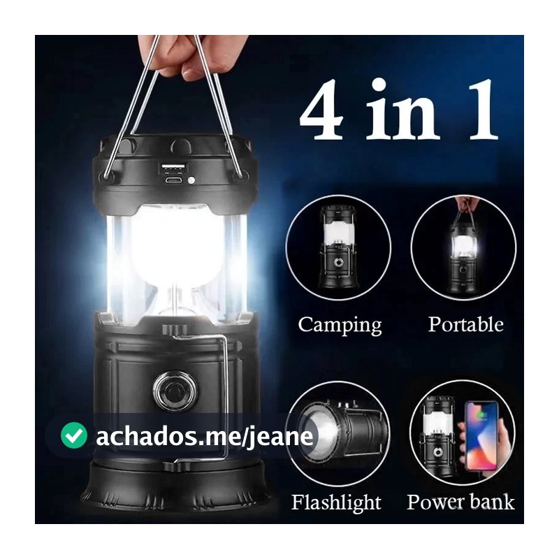 Lampião Solar Led USB Lanterna Bateria Recarregável Retrátil