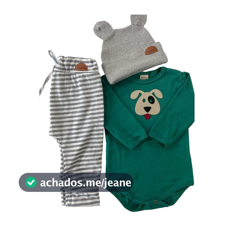 Conjunto Body Manga Longa Calça e Touca Orelinha Bebê Vanetex