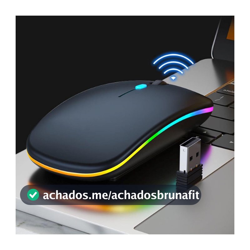 Mouse SEM FIO COM Bluetooth Recarregável Wireless LED RGB Ergonômico