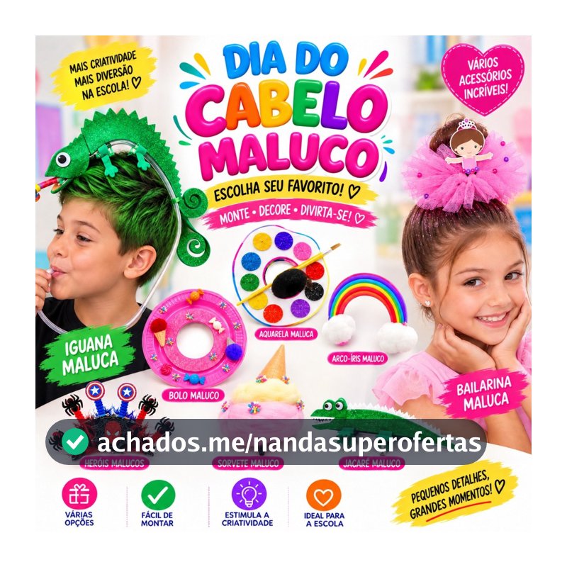 Cabelo Maluco Kit Acessórios Infantil Criativo para Escola Festa Penteado Menino Menina