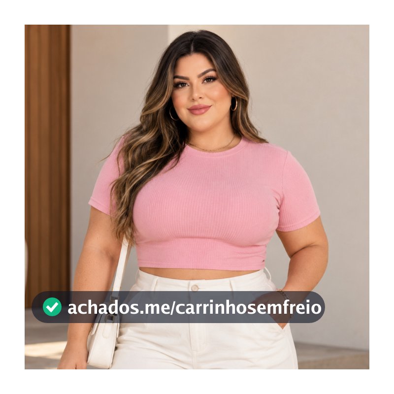 Cropped Feminino Plus size Anarruga Manga Curta Gola Redonda Blusa Justa Casual Básica Moda Blogueira Premium