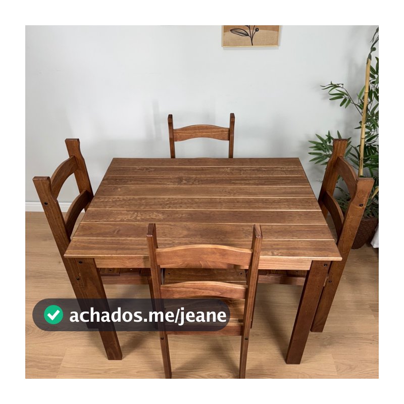 Jogo Mesa De Jantar 100x74 Com 4 Cadeiras Madeira Maciça