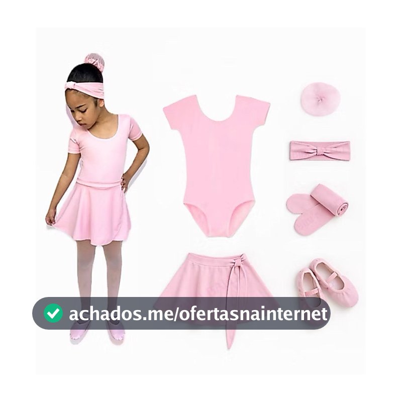 Kit Ballet Infantil e Juvenil - 6 itens/ uniforme para dança completo - (Saia Transpassada e Collant com manga) - ROSA