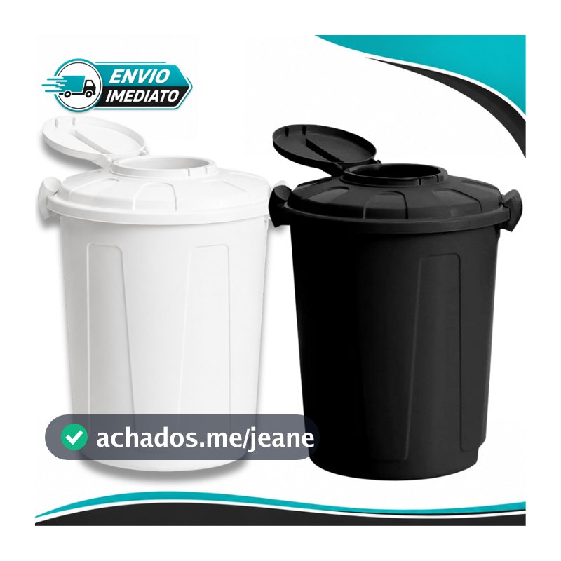 Cesto de Lixo Lixao Cesto 60 Litros Com Tampa Higienica Cor Branca e Preta