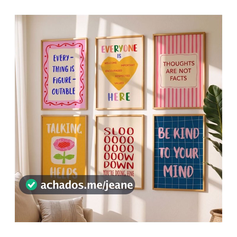 Kit 6 Quadros Decorativos Modernos Vintage Aesthetic Feminino Coloridos Listrados Quarto Salão de Beleza