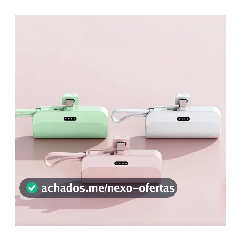 Mini Power Bank Carregador Portátil 5000mAh Com 2 Saídas Tipo-C Lightning