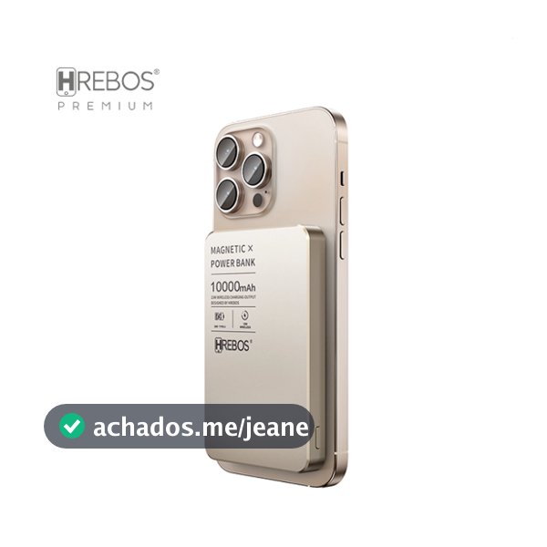 Power Bank Alumínio Magnético Portátil 10000mah Turbo 22.5W Compativel iPhone 12 13 14 15 16 Hrebos PB-909Hreb