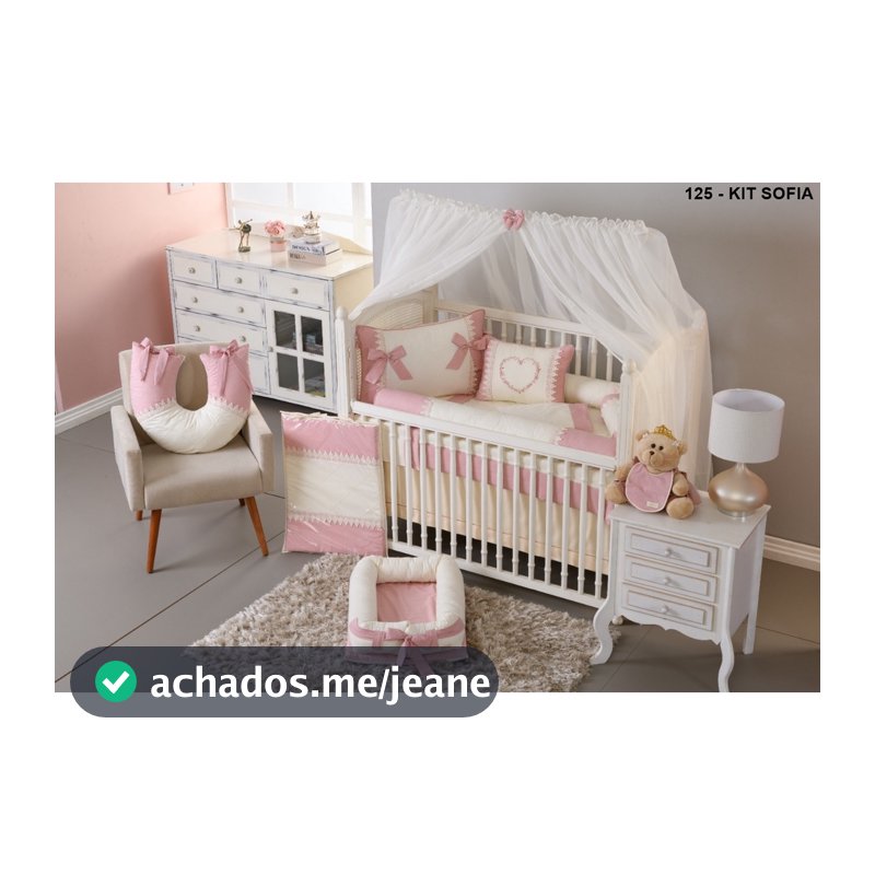 Kit Berço Americano Menina Sofia Rose Blush com Palha 11 Peças Algodão