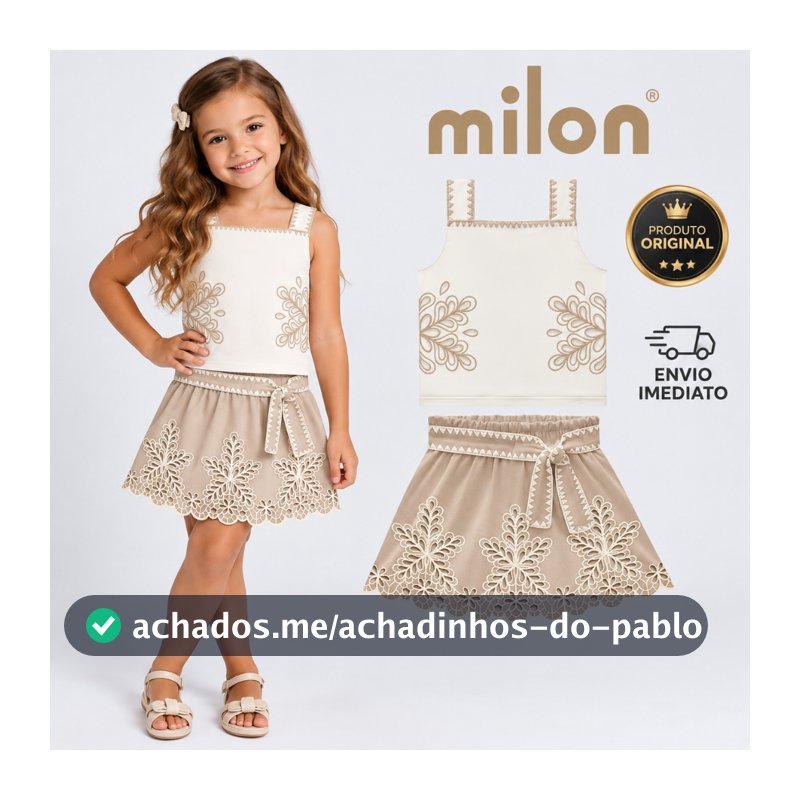 Conjunto Infantil Menina em Cotton Milon 2001773.0452.1 Luxo Batizado Casamento 4 ao 14