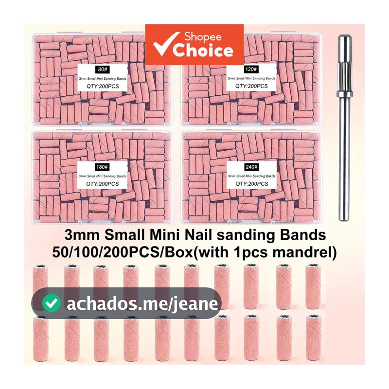 Mini Bandas de Lixa para Unhas com Mandril, Mangas Profissionais para Polimento e Lixamento de Unhas, Acessórios