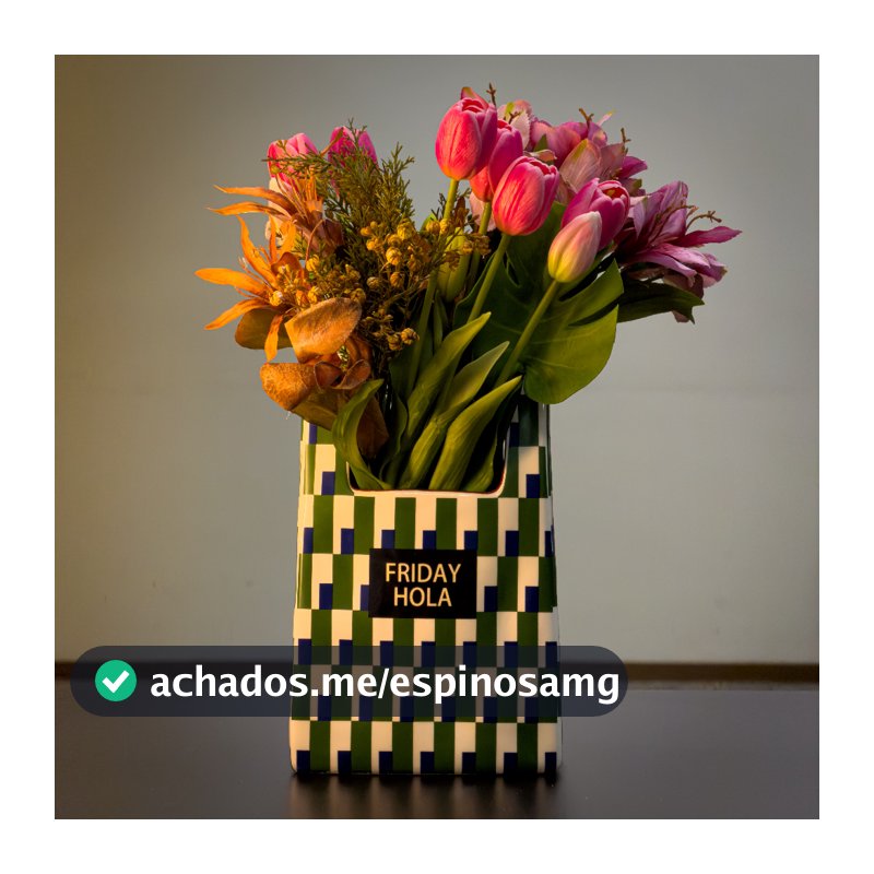 Vaso Cerâmica Bolsa Xadrez Verde Azul  Decorativo Luxo
