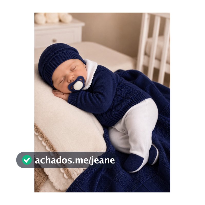 Saída de maternidade menino tricô marinho Vitor