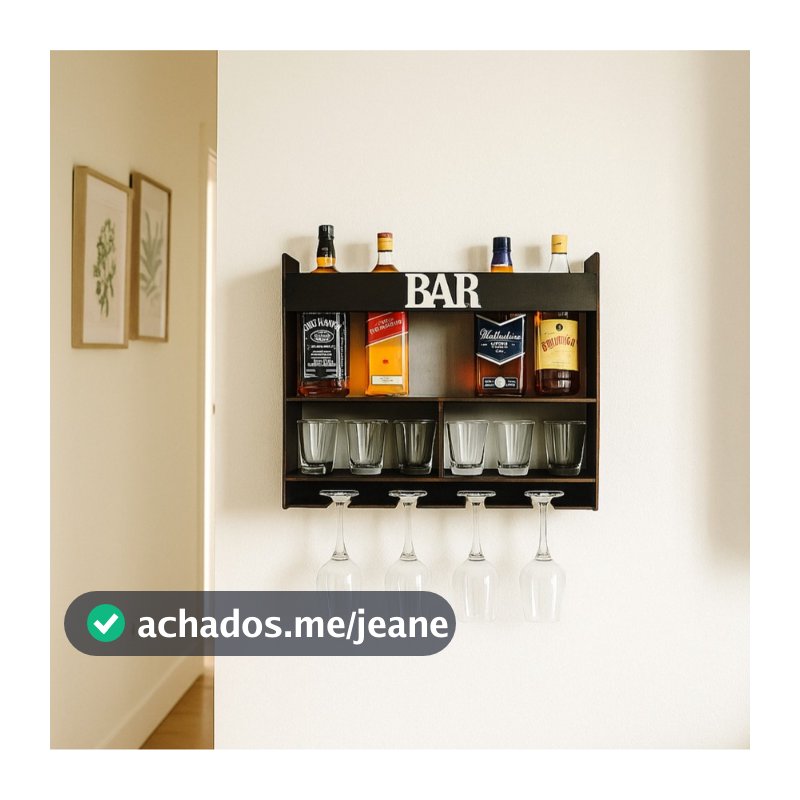 Bar Adega Barzinho De Parede Rústico Madeira Com Porta Garrafas De Vinhos Whisky Gin Bebidas E Porta Taça Bar Decorativo