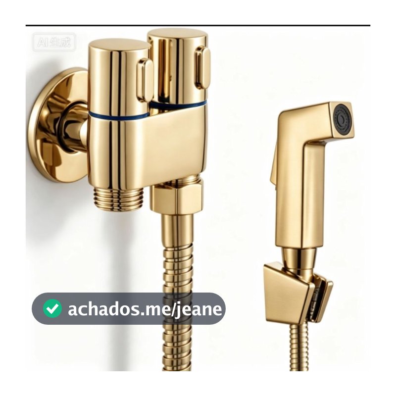 Ducha Higiênica Dourada Completa Quadrado Metal Luxo Brilhante 15433G + 11526G