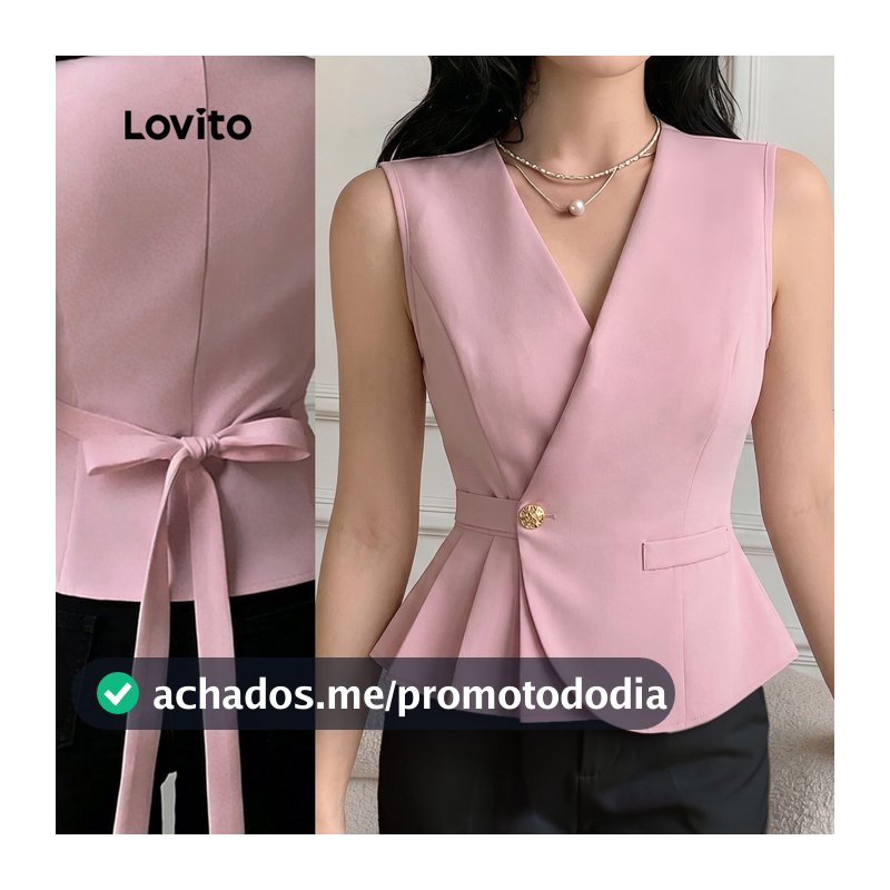 Lovito Blusa Elegante Assimétrica com Pregas e Botões Rosa Claro Primavera/verão para mulheres LK5ED1220