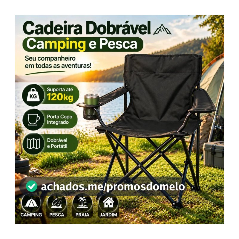 Cadeira Dobrável Portátil com Porta Copo Bolsa Transporte Praia Camping Pesca Resistente e Leve