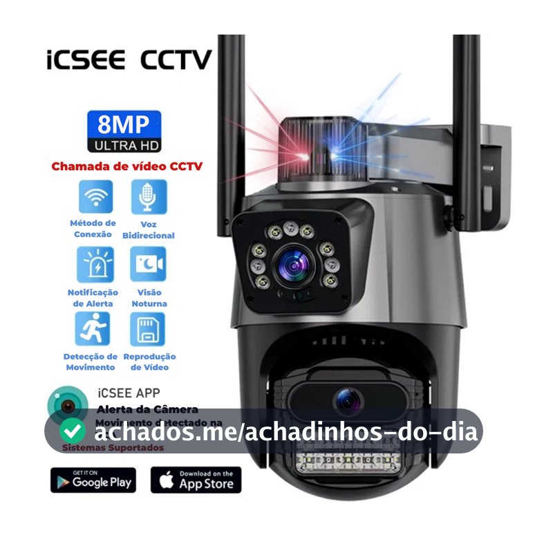JL PROTEC 4K 8MP Câmera de Segurança 2 Lentes Com Audio e Microfone Câmera 355 Graus Wifi
