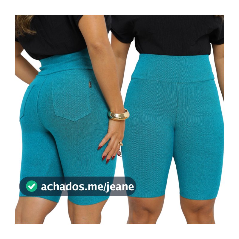 Short Bermuda Feminino Cotton Com Bolso Atrás Liso Comprido Cos Alto Elastano