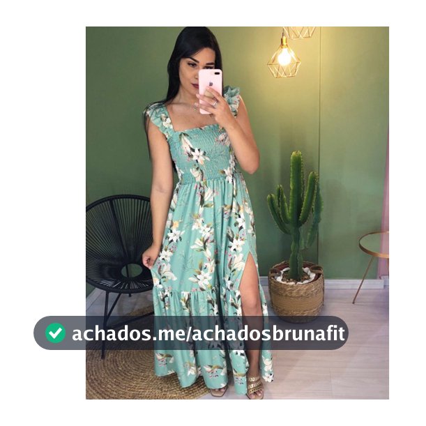 Vestido Lastex babado longo floral alcinha borboleta fenda