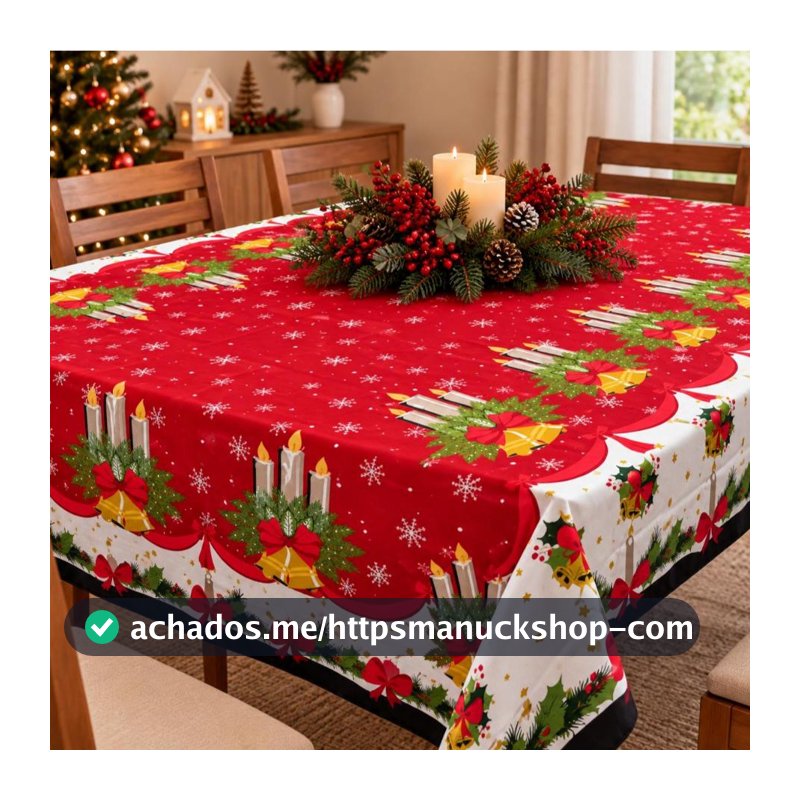Toalha de Mesa Oxford Festiva Natalina Natal Papai Noel  para 4 e 6 Lugares