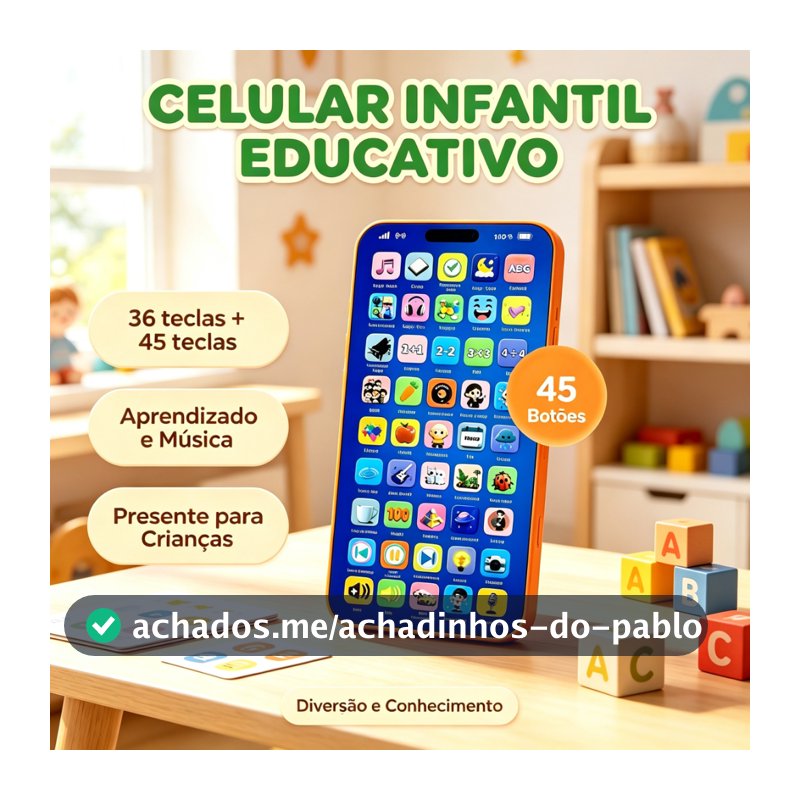 Celular Infantil Telefone de Brinquedo Educativo Recarregável Interativo Musical para Bebês