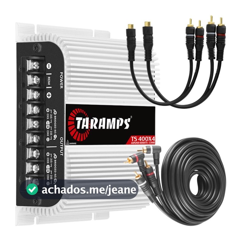 Modulo Amplificador Taramps Ts400x4 400 Watts Rms + 1 Rca 5 Metros + 2 Cabos Y