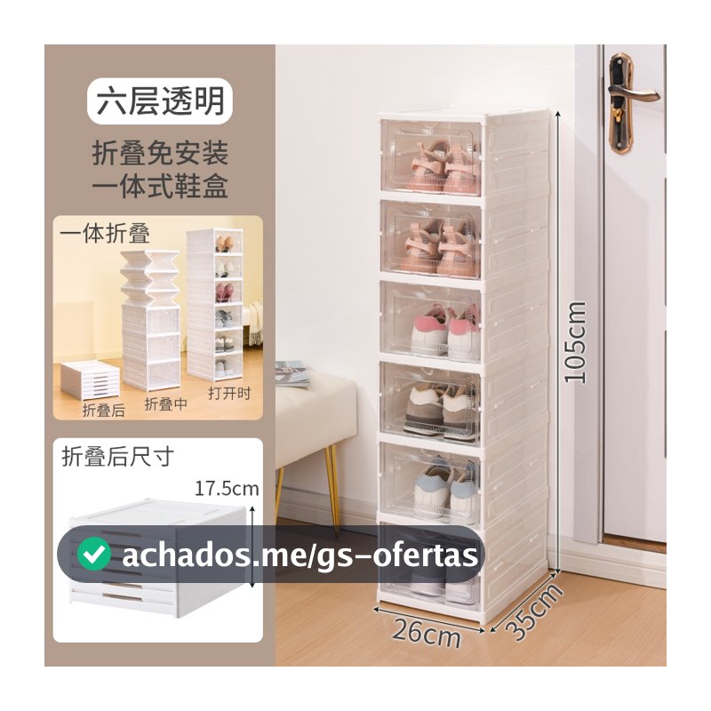 Caixa De Sapato Dobrável Armazenamento Transparentes Sapateira Empilhável Prova De Poeira