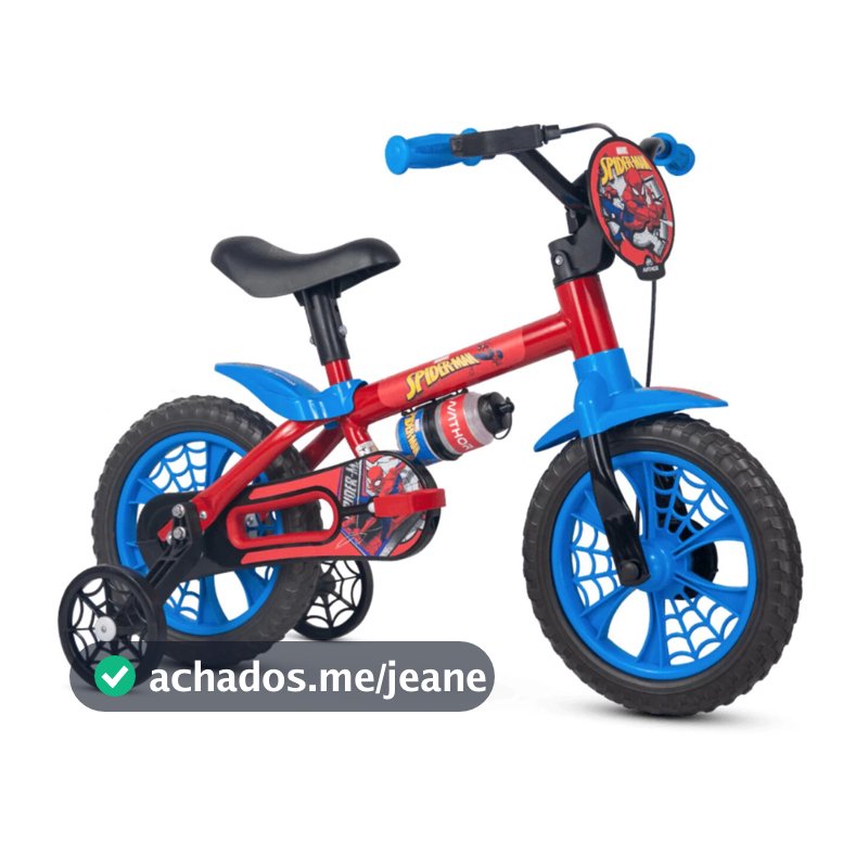 Bicicleta Infantil SPIDER MAN Aro 12 com Rodinhas de Equilíbrio Garrafinha de Água Nathor