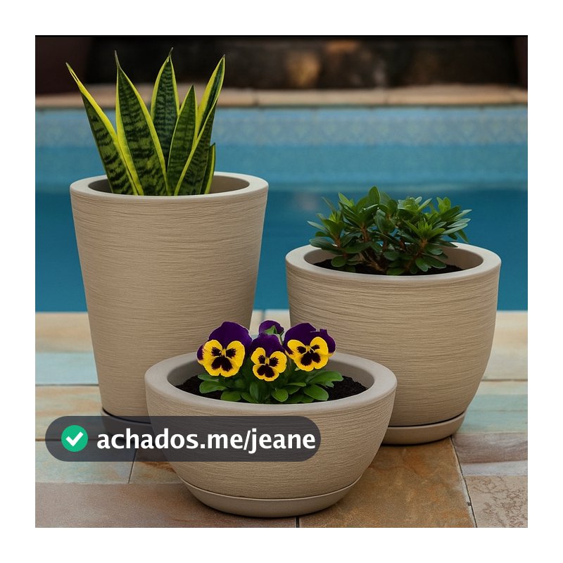 Kit com 3 vasos polietileno para plantas decorativo com prato