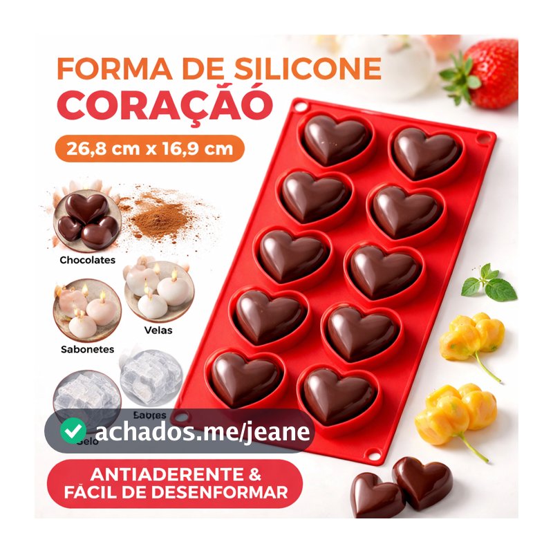 Forma de Silicone Coração 26cm Antiaderente Molde para Chocolate Gelatina Vela Gelo e Doces Sabonete