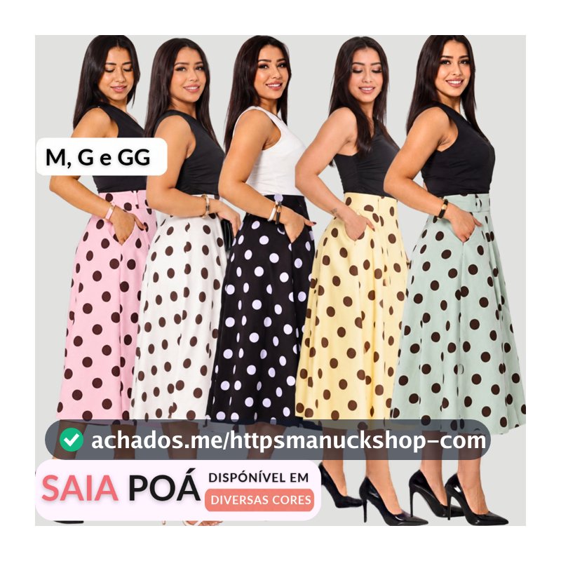 Saia Midi Bolinha Poá Anos 60 Feminina Elegante Cintura Alta  Alfaiataria Tecido Marant M G GG