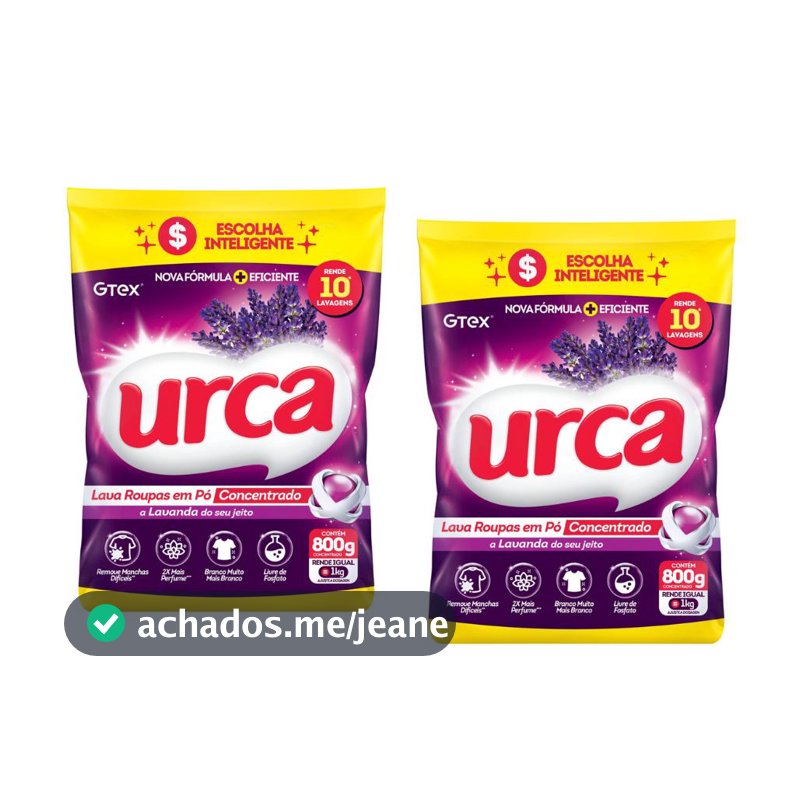 Kit 2 Lava Roupas Pó Concentrado Urca Lavanda Sachê - 800G