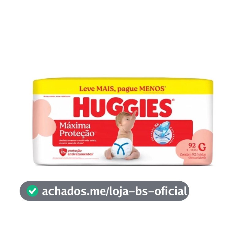 Fralda Descartável Infantil Huggies Máxima Proteção G Pacote 92 Unidades Leve Mais Pague Menos