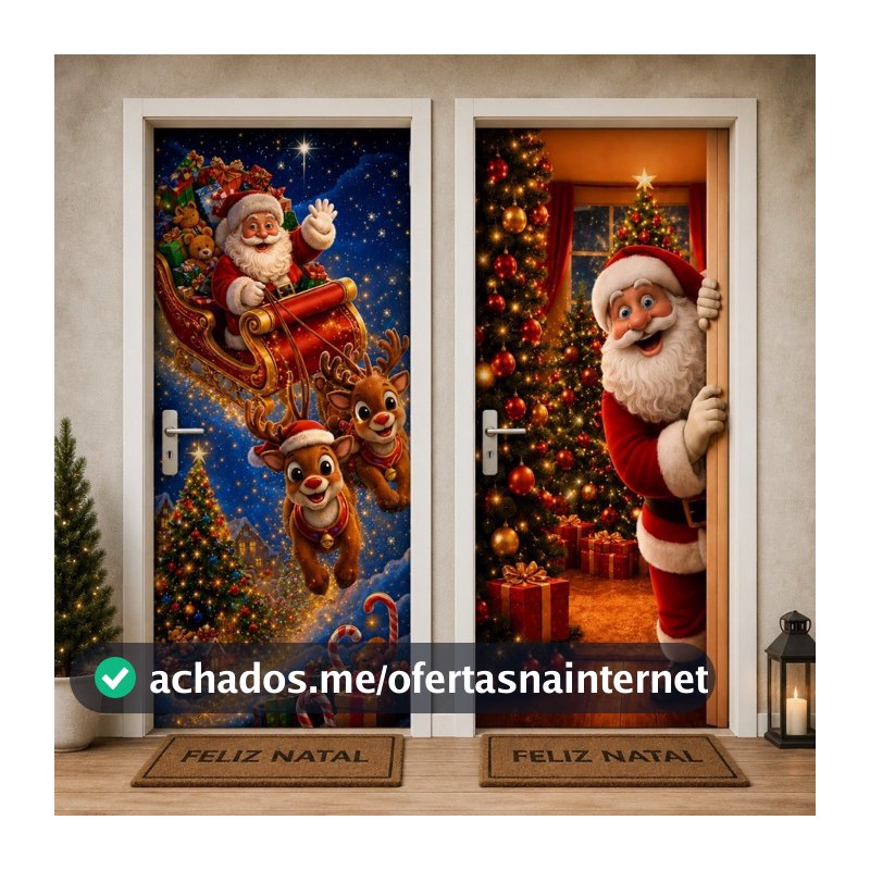 Capa de Porta Decoração Natal Em Tecido Sublimado Retangular Veste Porta C/Elástico