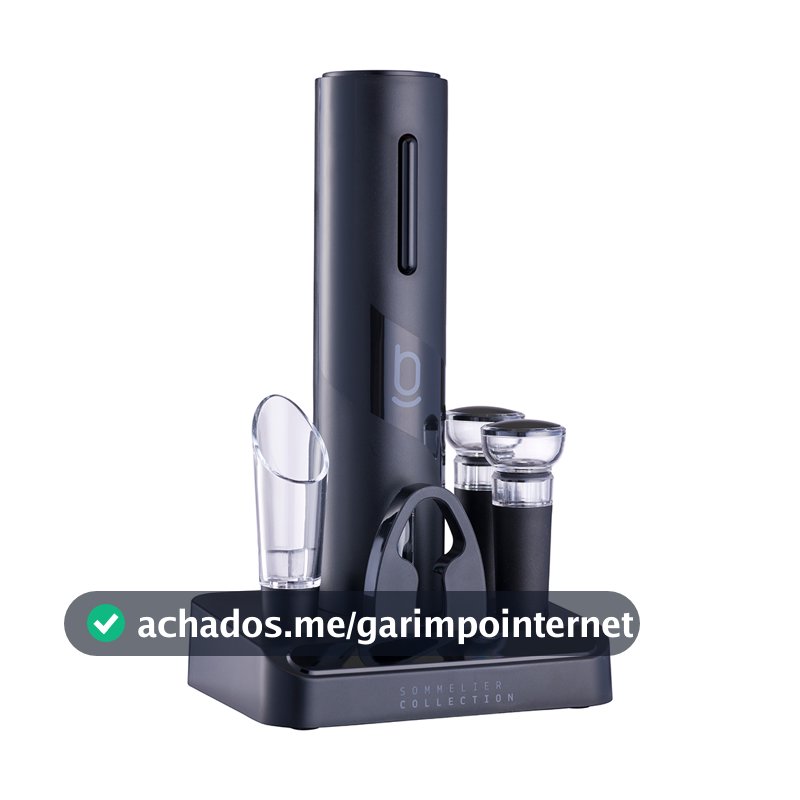 Kit Abridor De Vinhos Elétrico Saca Rolhas Usb Biscuitt Oak 4 em 1 Sommelier Collection