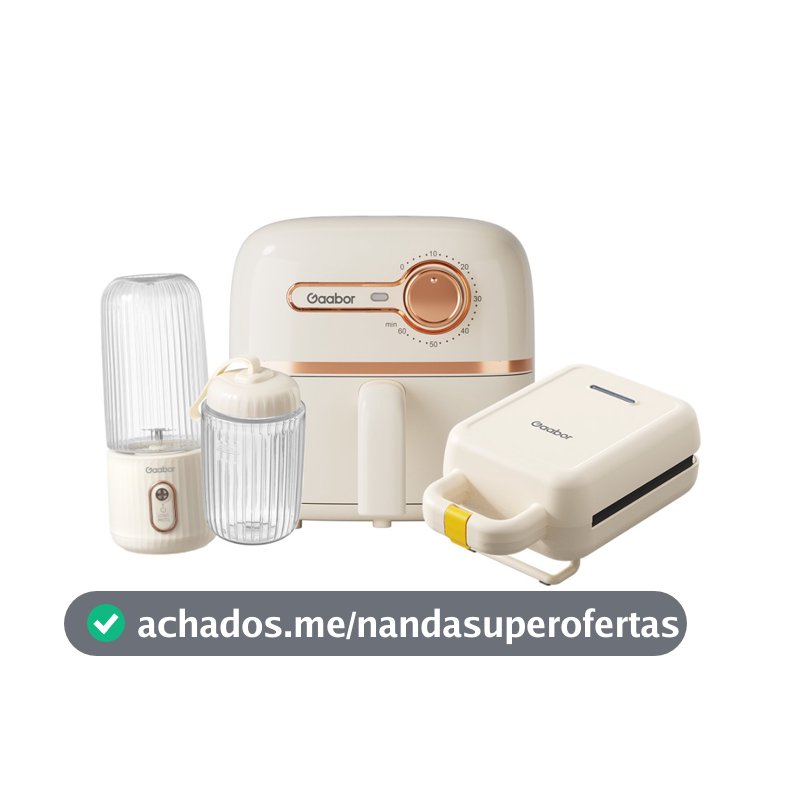 Fritadeira Sem Oleo Portatil Gaabor Kit Cozinha 3 em 1 Air Fryer Sanduicheira Liquidificador para Casa Viagem Presente